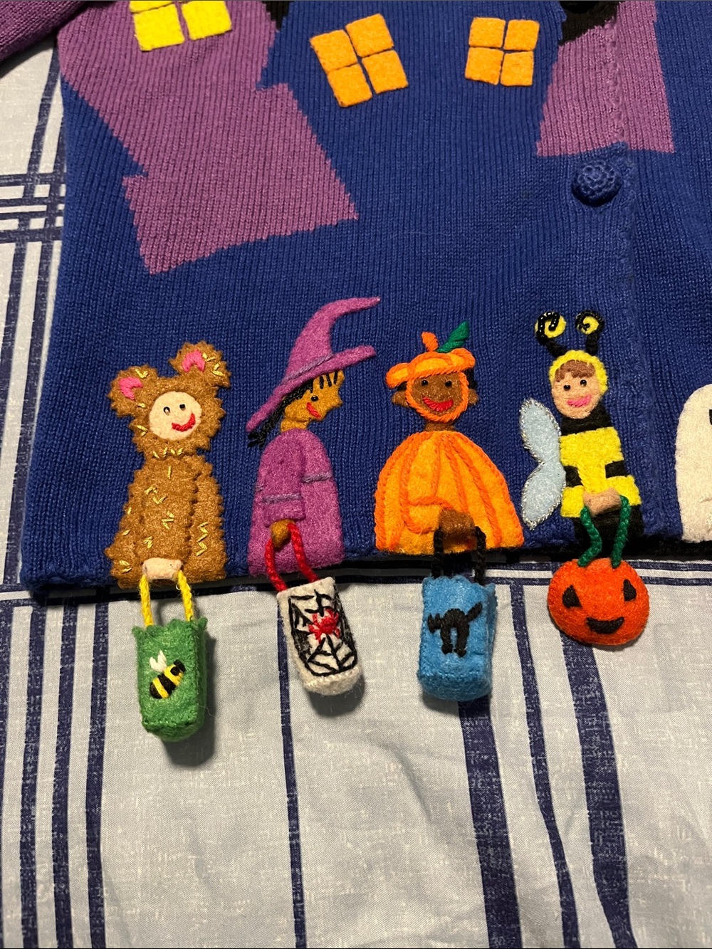 Michael Simon Halloween Haunted House Cardigan - Black, Purple, Blue - Picture 3 of 8